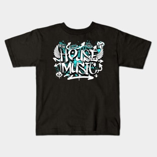 HOUSE MUSIC  - Graffiti Steez (Pink/White) Kids T-Shirt